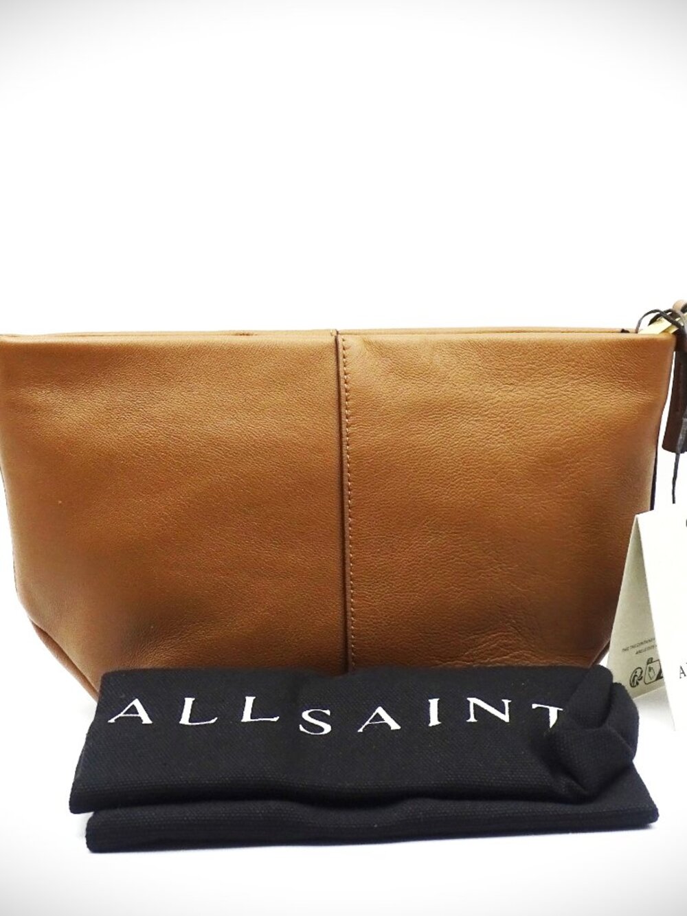 ALLSAINTS Hex Genuine Sepia Brown Color Soft Leather Pouch.\